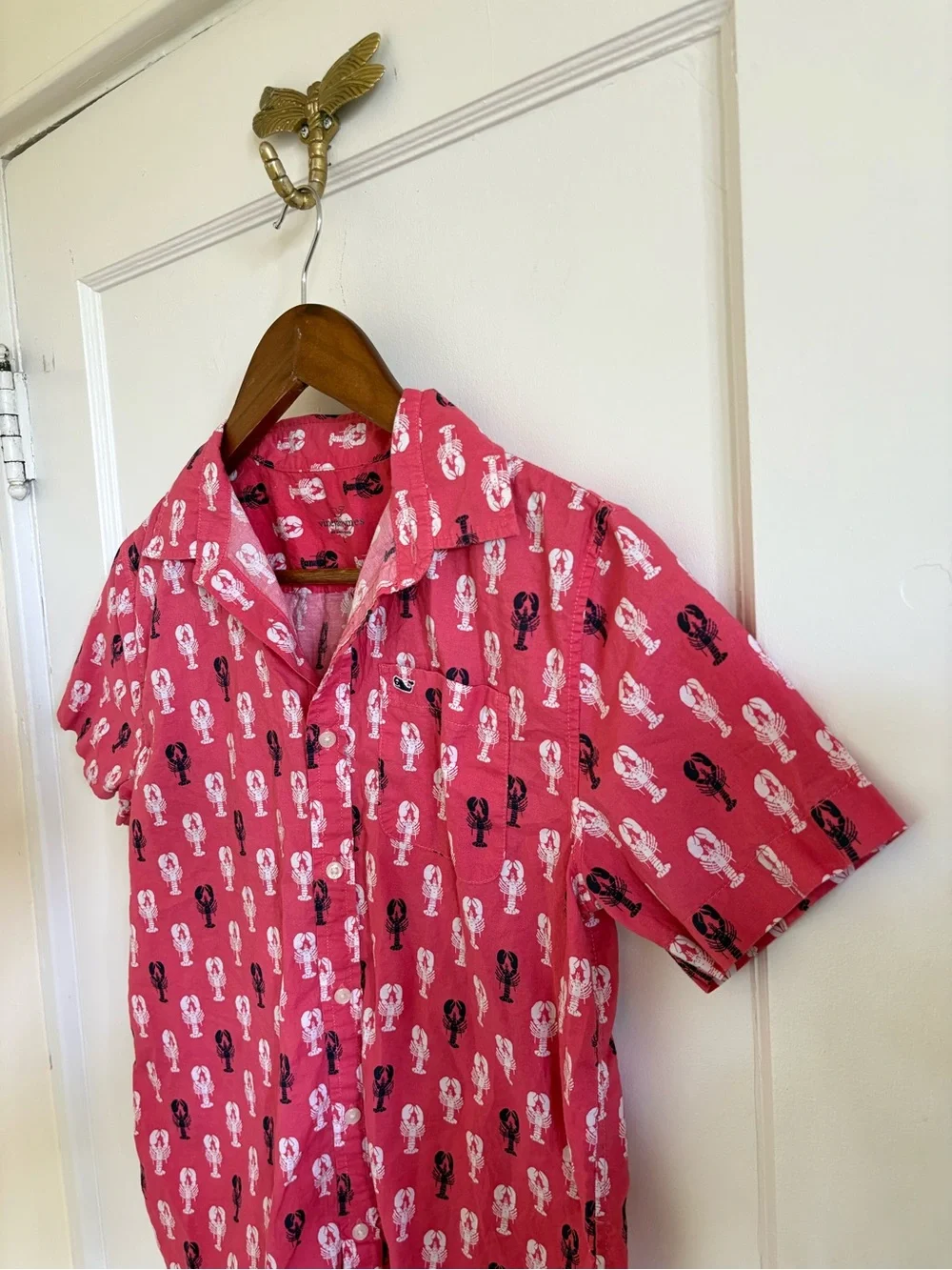 Boy’s Vineyard‎ Vines Pink Short-Sleeve Lobster Print Cotton Shirt Large